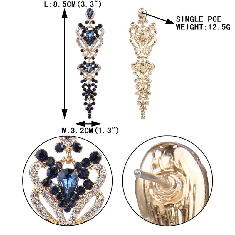 EVER FAITH Women's Austrian Crystal Gastby Inspired Floral Knot Dangle Earrings Navy Blue Gold-Tone - Image 5